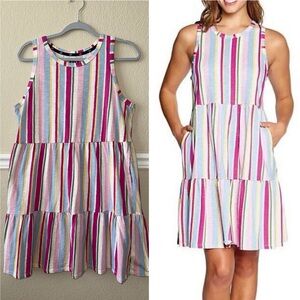 GAP Cotton Blend Striped Colorful Mini Dress Pockets Size Large